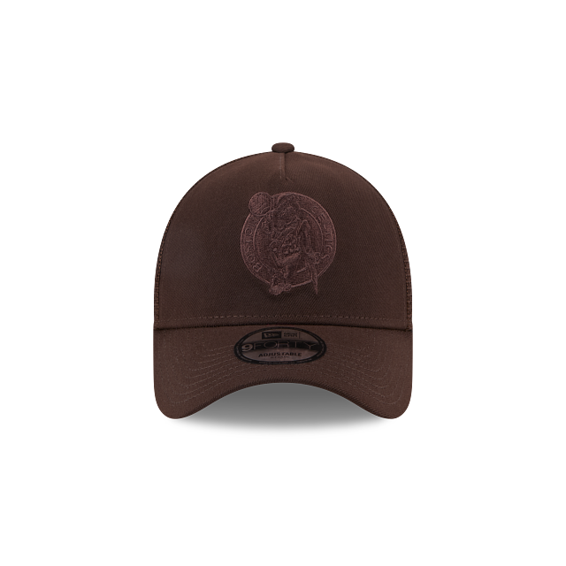 New Era 9Forty AFrame Celtics Trucker Cap Burnt Wood Brown Logo