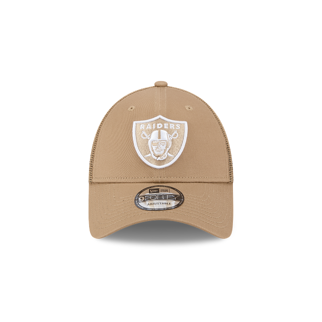 New Era 9Forty AFrame Raiders Trucker Cap Tan White Logo