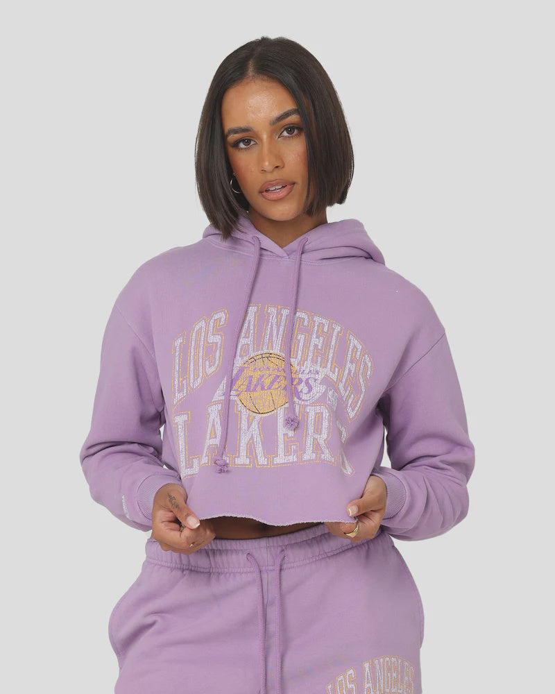 Mitchell and Ness Arch Logo Crop Hood Lakers Faded Purple MNLL354