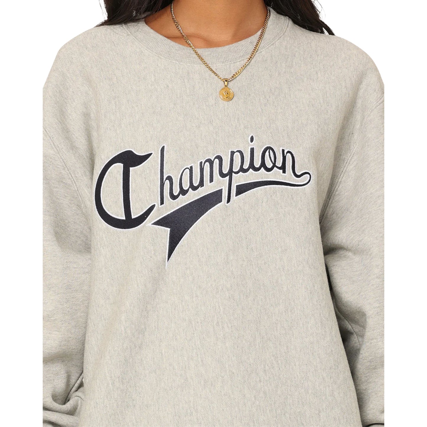 Champion Reverse Weave Cursive Logo Crew Oxford Heather AUVG