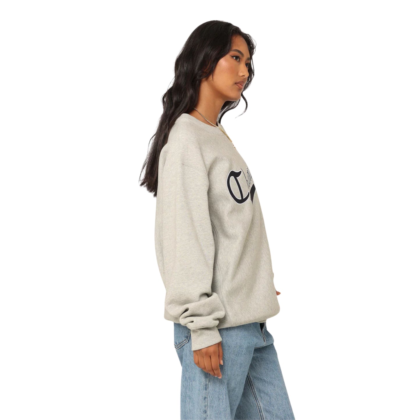 Champion Reverse Weave Cursive Logo Crew Oxford Heather AUVG