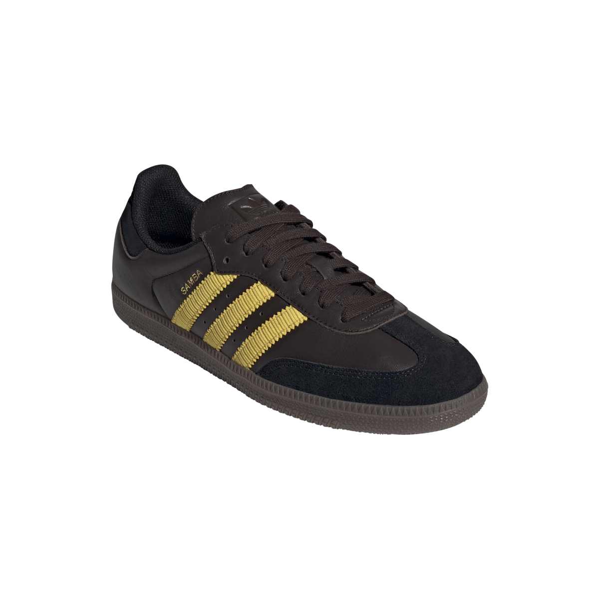 Adidas Samba OG Brown Black Toe Yellow Stripes Mens Sneaker