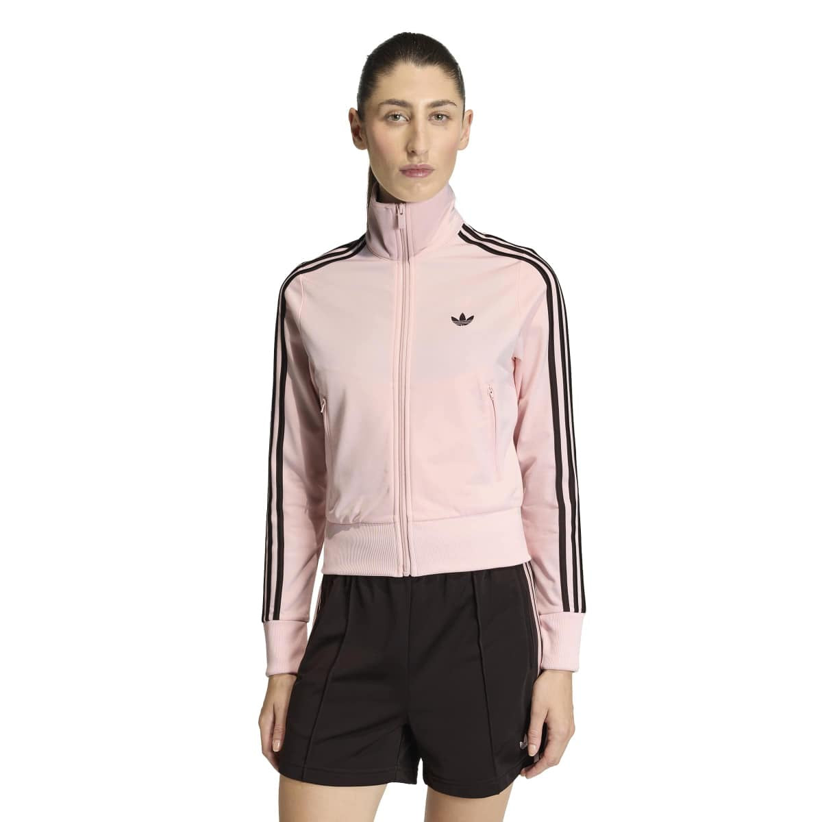 Adidas Womens 3 Stripe Clasic Track Top Pink Dark Brown Stripes