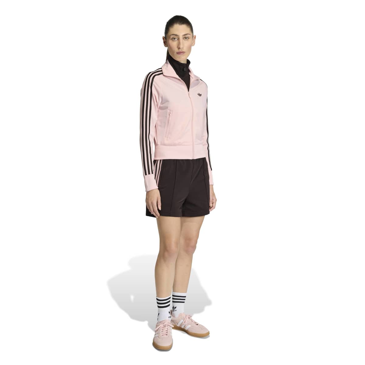 Adidas Womens 3 Stripe Clasic Track Top Pink Dark Brown Stripes