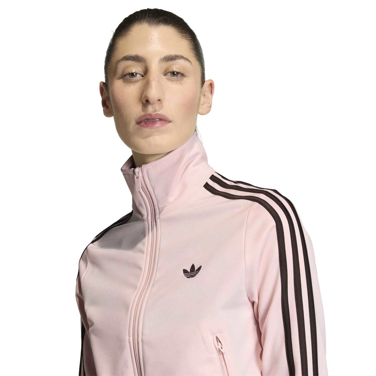 Adidas Womens 3 Stripe Clasic Track Top Pink Dark Brown Stripes