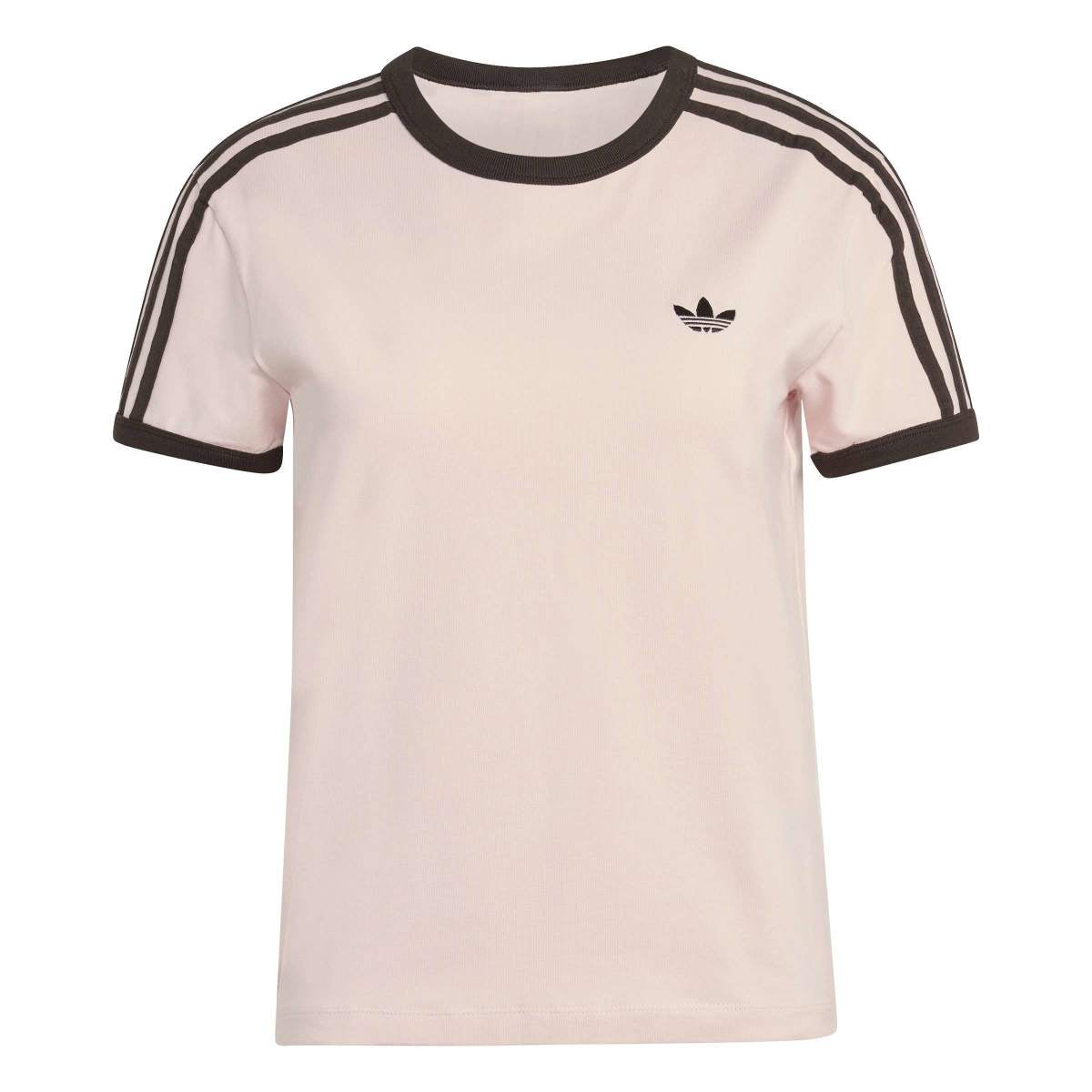 Adidas 3 Stripe Womens Slim Tee Pink Dark Brown Stripes