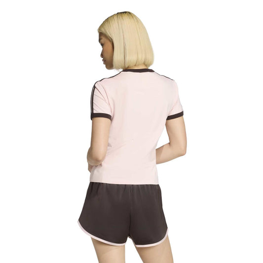 Adidas 3 Stripe Womens Slim Tee Pink Dark Brown Stripes