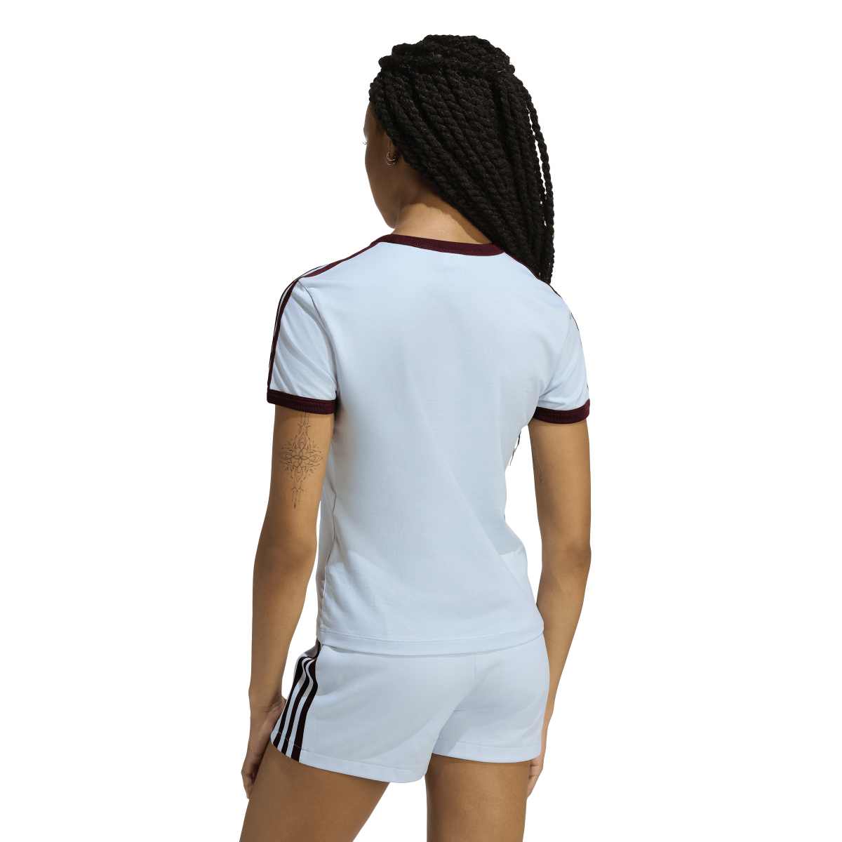 Adidas 3 Stripe Tee Slim fit Light Blue with Maroon Stripes