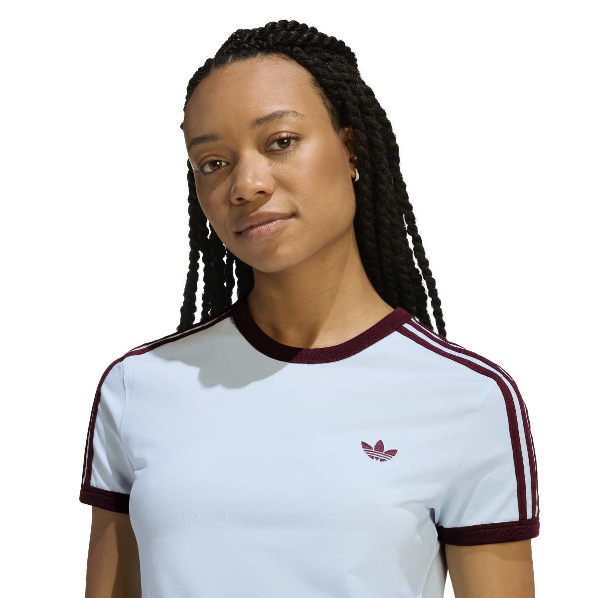 Adidas 3 Stripe Tee Slim fit Light Blue with Maroon Stripes