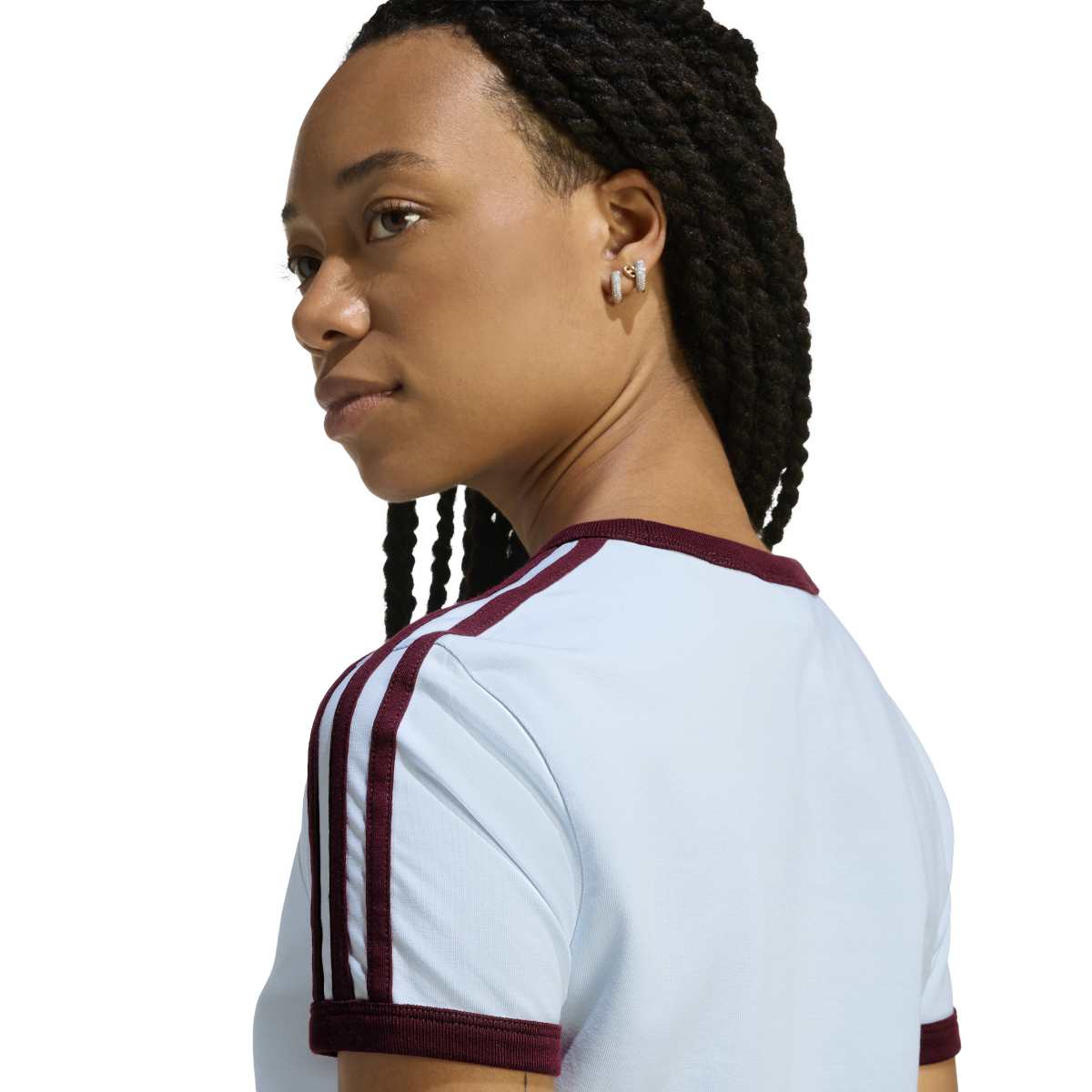 Adidas 3 Stripe Tee Slim fit Light Blue with Maroon Stripes