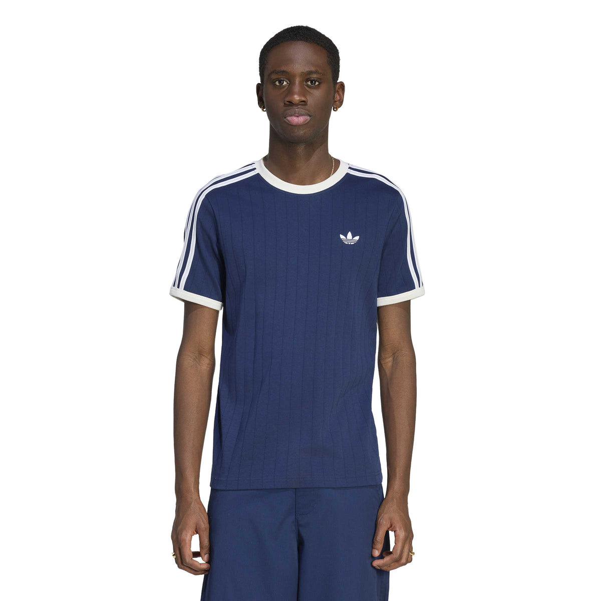 Adidas Drop Needle Navy White 3 Strip Men's Tee