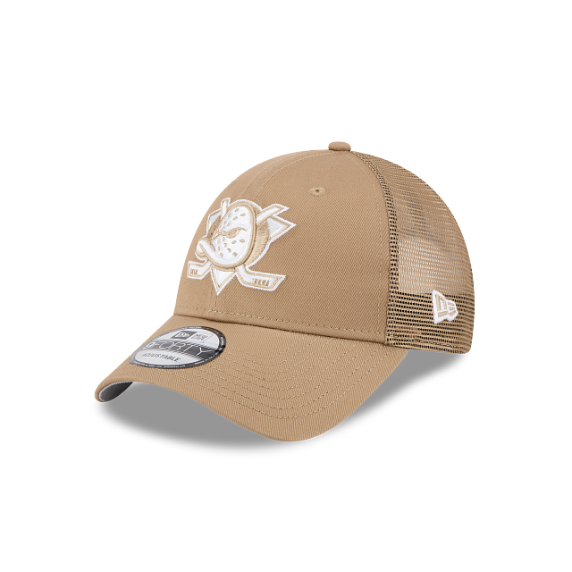 New Era 9Forty AFrame Anaheim Ducks Trucker Cap Tan White Logo