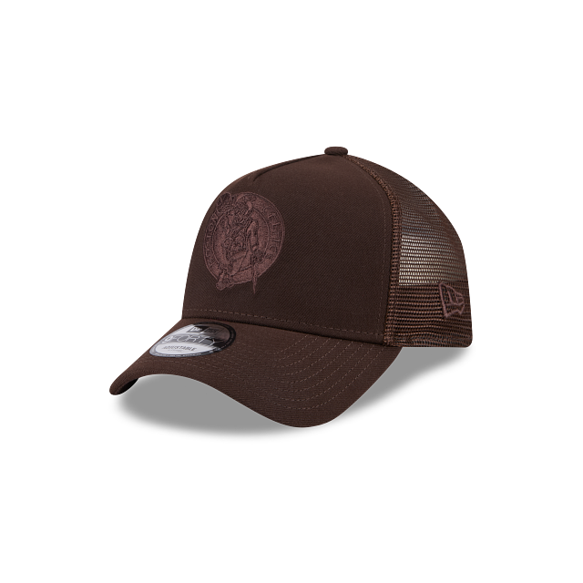New Era 9Forty AFrame Celtics Trucker Cap Burnt Wood Brown Logo