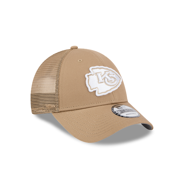 New Era 9Forty AFrame Kansas City Chiefs Trucker Cap Tan White Logo