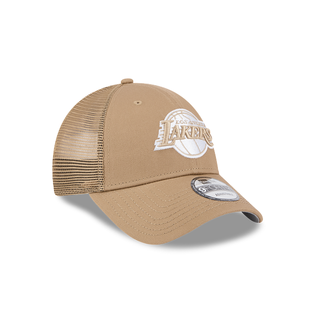 New Era 9Forty AFrame LA Lakers Trucker Cap Tan White Logo