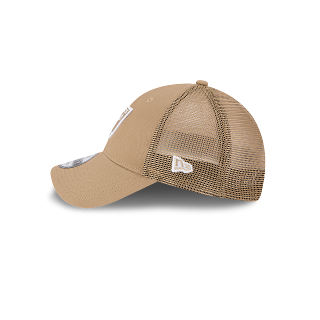 New Era 9Forty AFrame Raiders Trucker Cap Tan White Logo