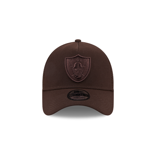 New Era 9Forty AFrame Raiders Trucker Cap Burnt Wood Brown Logo