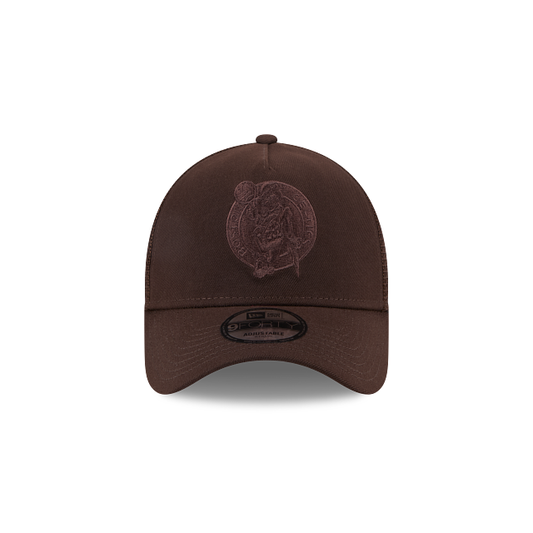 New Era 9Forty AFrame Celtics Trucker Cap Burnt Wood Brown Logo