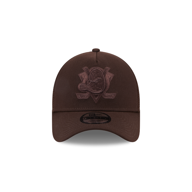 New Era 9Forty AFrame Anaheim Ducks Trucker Cap Burnt Wood Brown Logo