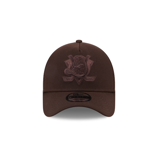 New Era 9Forty AFrame Anaheim Ducks Trucker Cap Burnt Wood Brown Logo