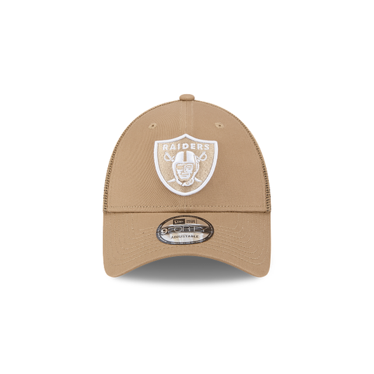 New Era 9Forty AFrame Raiders Trucker Cap Tan White Logo