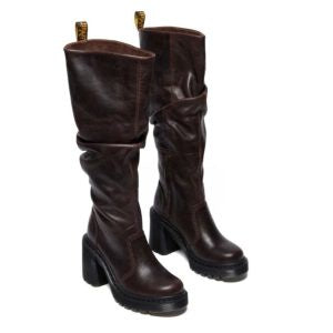 Dr Martens Kasey Dark Brown Tumble Knee High Boots